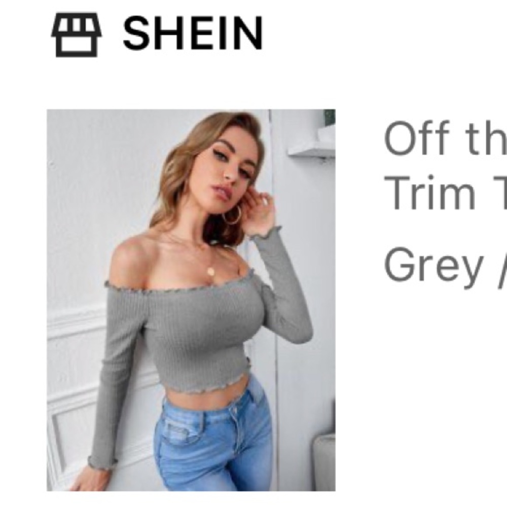 Shein off the shoulder lettuce trim tee